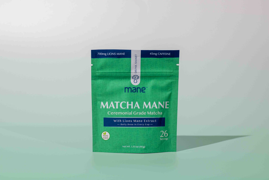 Matcha Mane front of package with green gradient background
