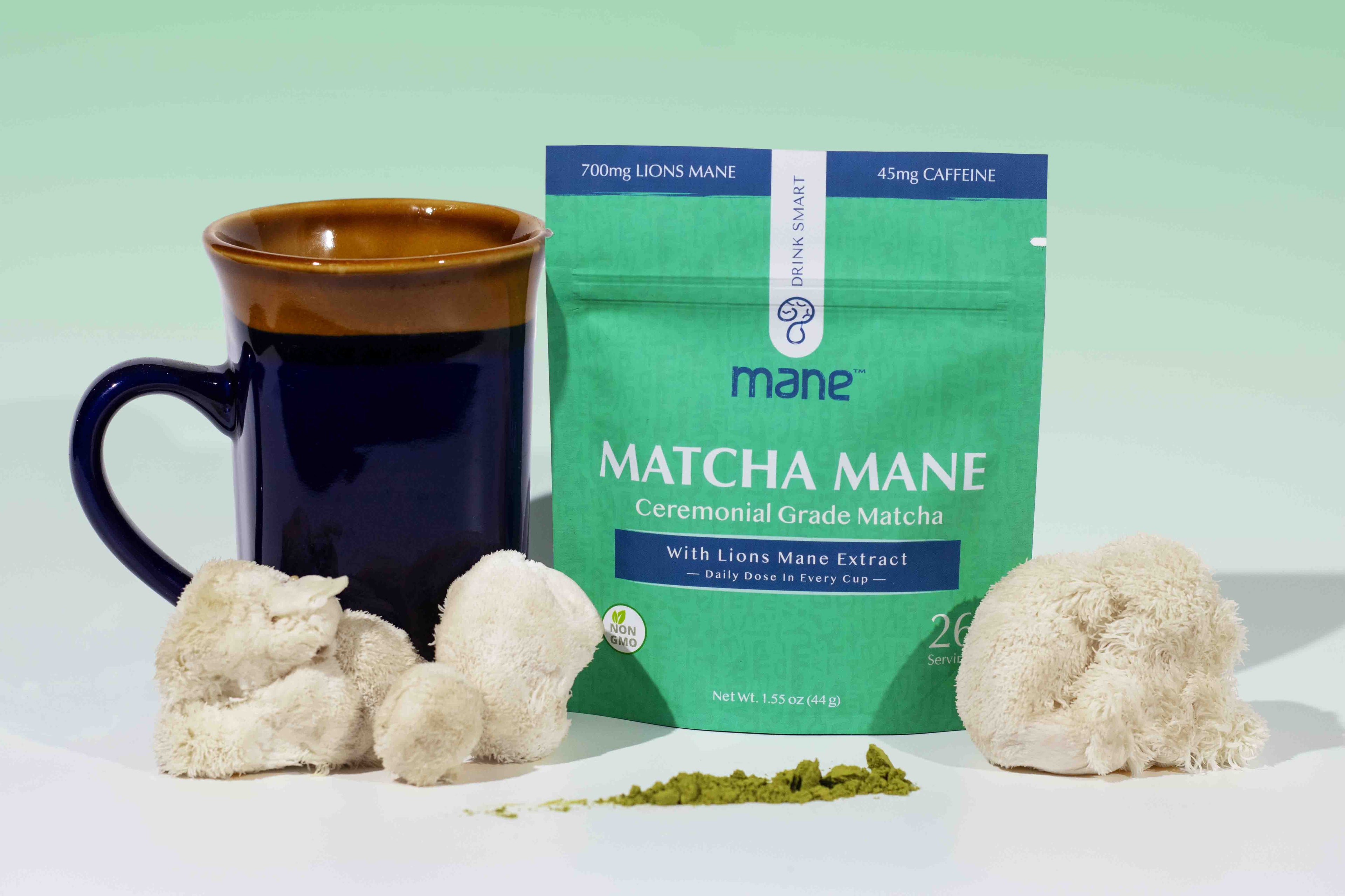 Matcha Mane with mug, lions mane and powder