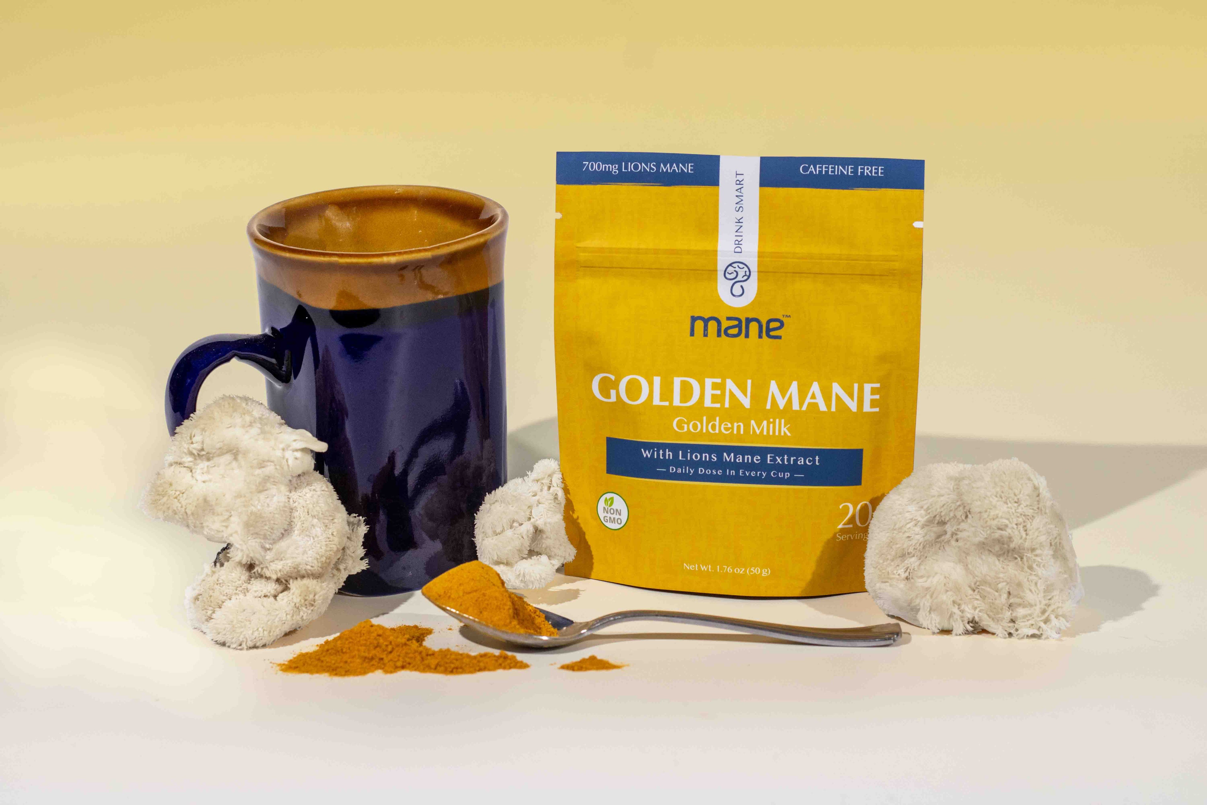 Golden Mane package with mug, lions mane and powder