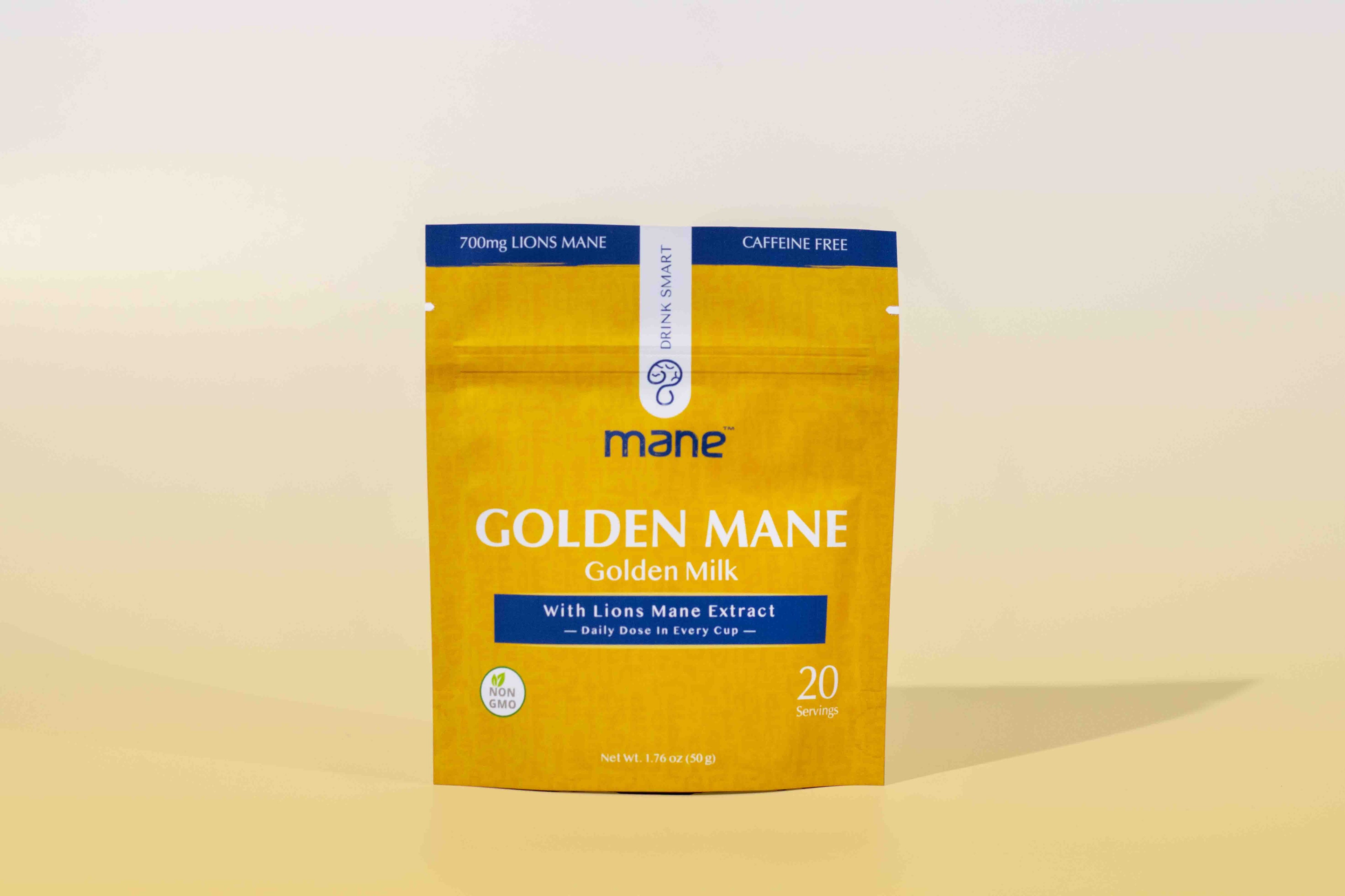Golden Mane front of package with yellow gradient background